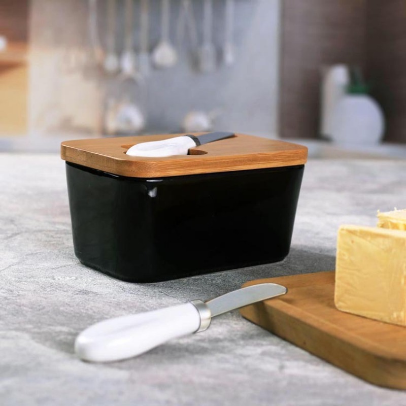 طبق زبدة سيراميك بسيط مع غطاء  - مراجعة Bamboo Cutlery وسعره